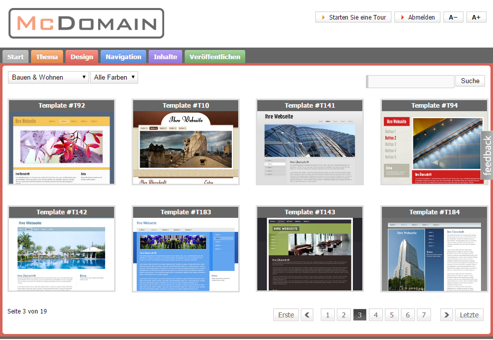 Screenshot Homepage-Baukasten Designs
