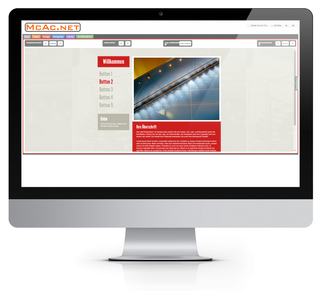 Screenshot Homepage-Baukasten mit Monitor